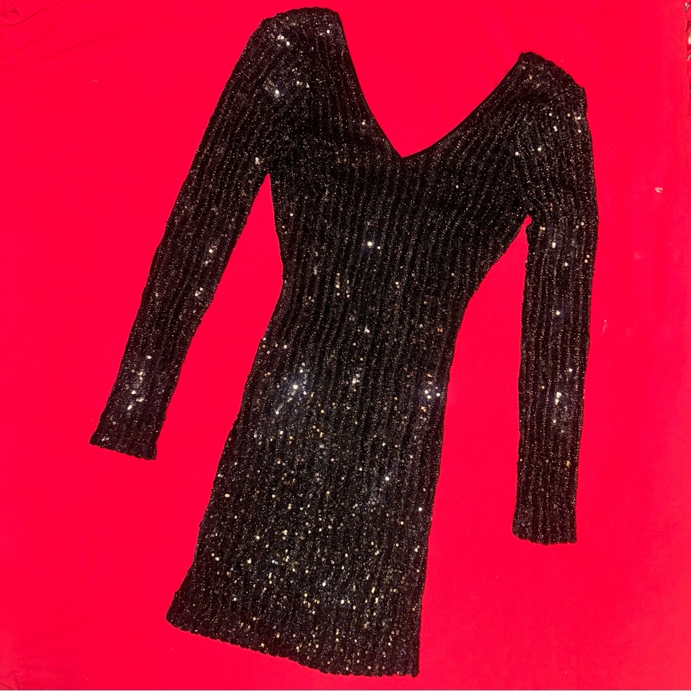 Guess Black Sequin Long Sleeve Dress